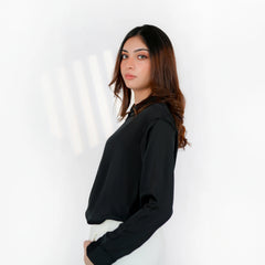 Black Silk Button-Down Top