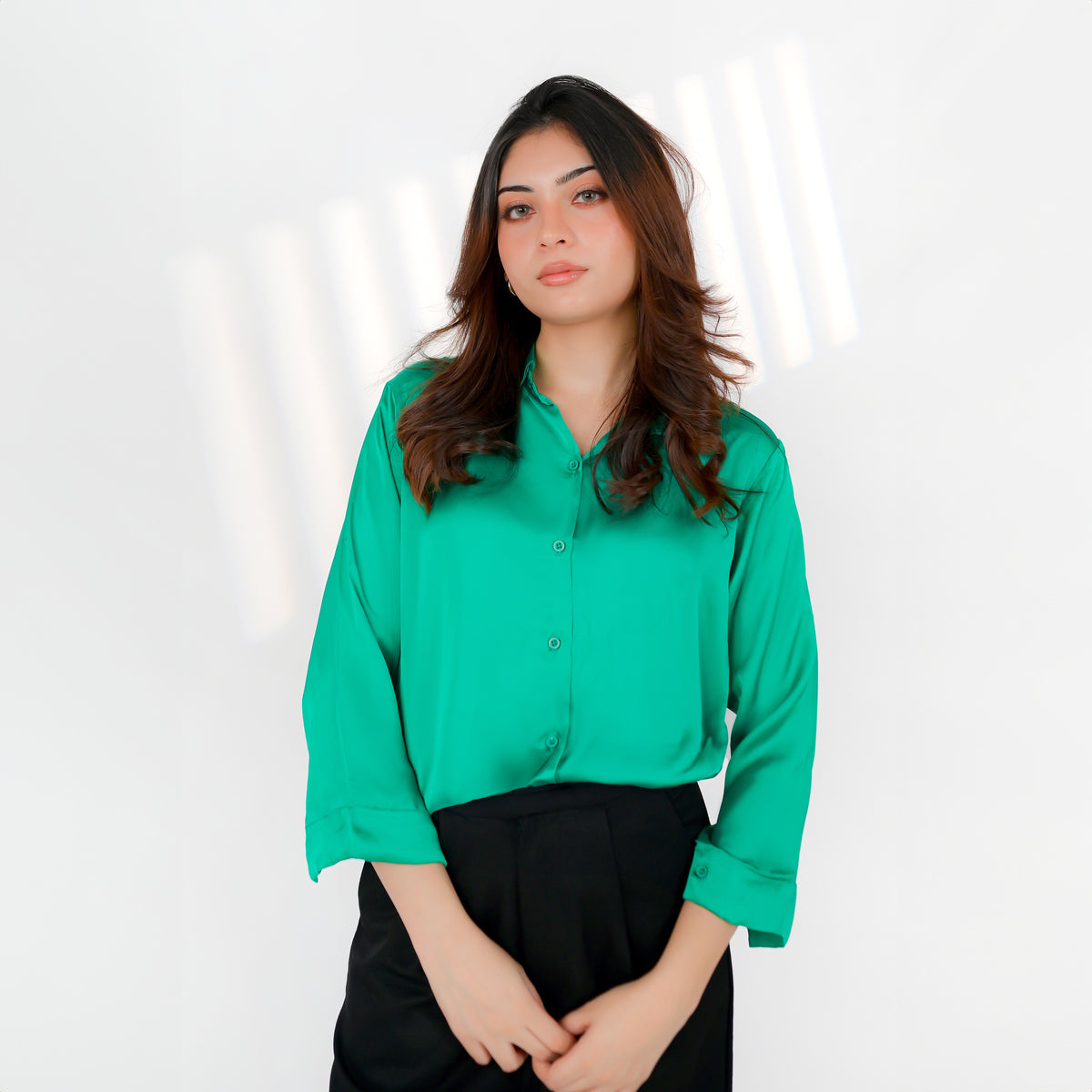 Veridian Green Silk Button-Down Top