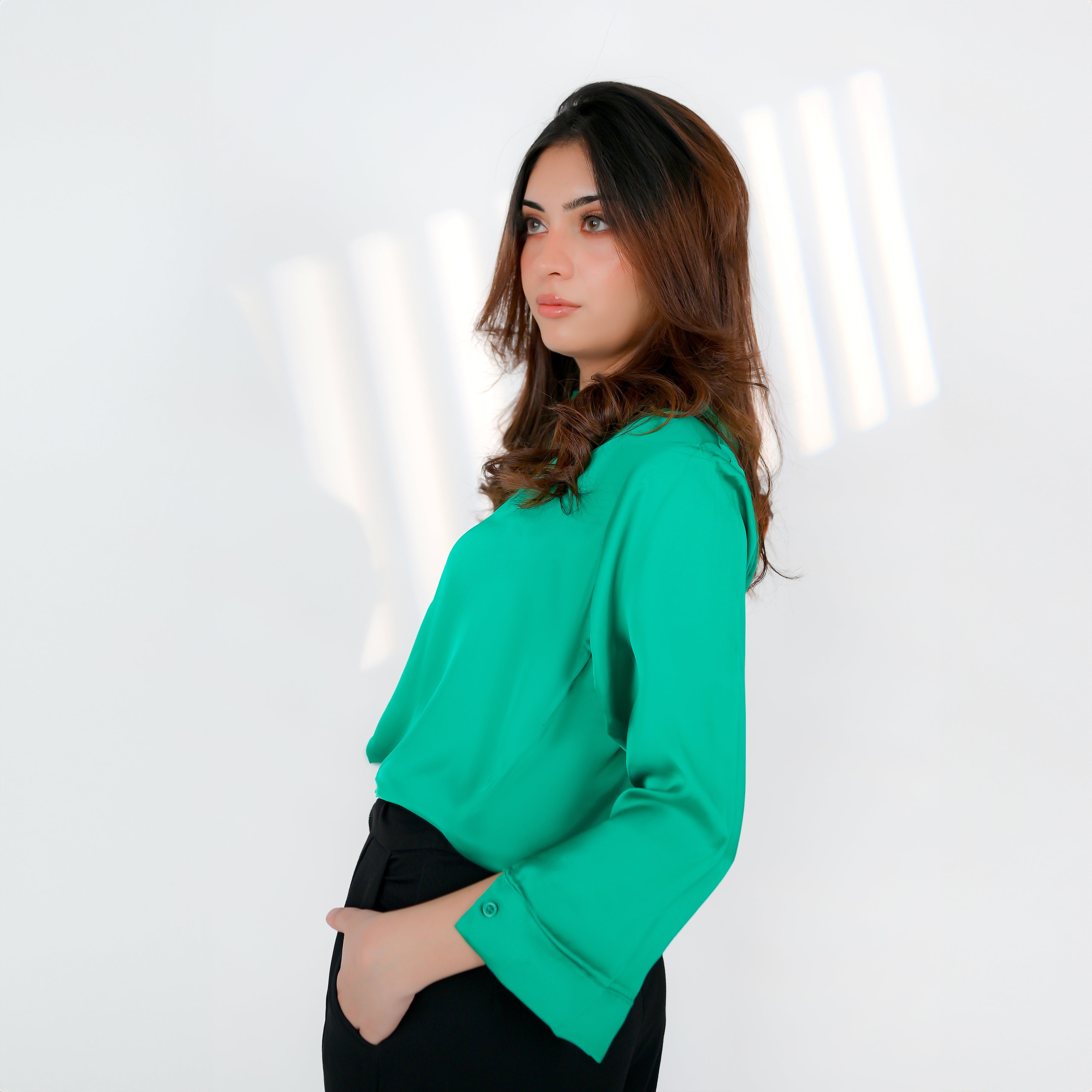 Veridian Green Silk Button-Down Top