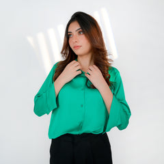 Veridian Green Silk Button-Down Top