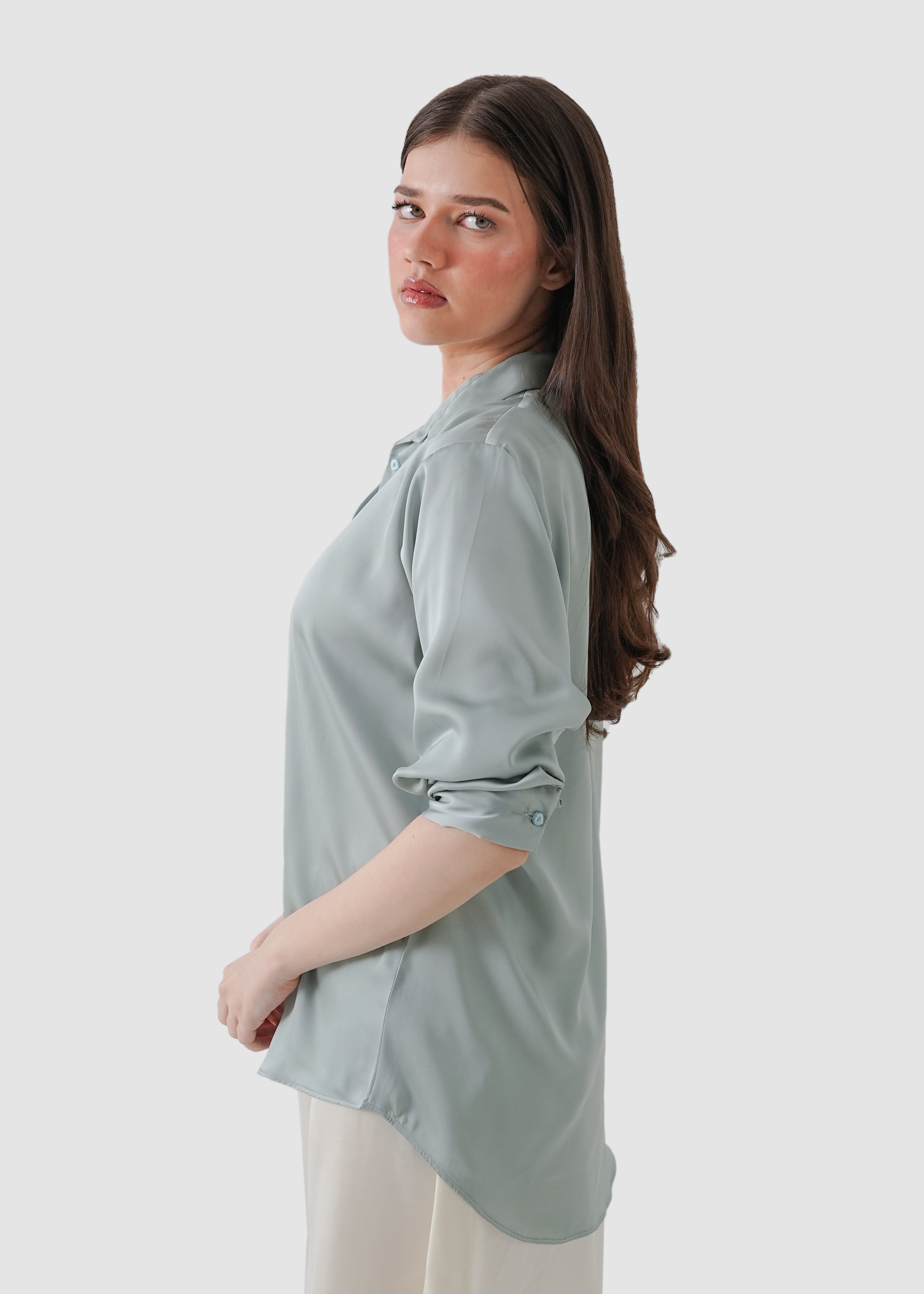 Laurel green silk shirt
