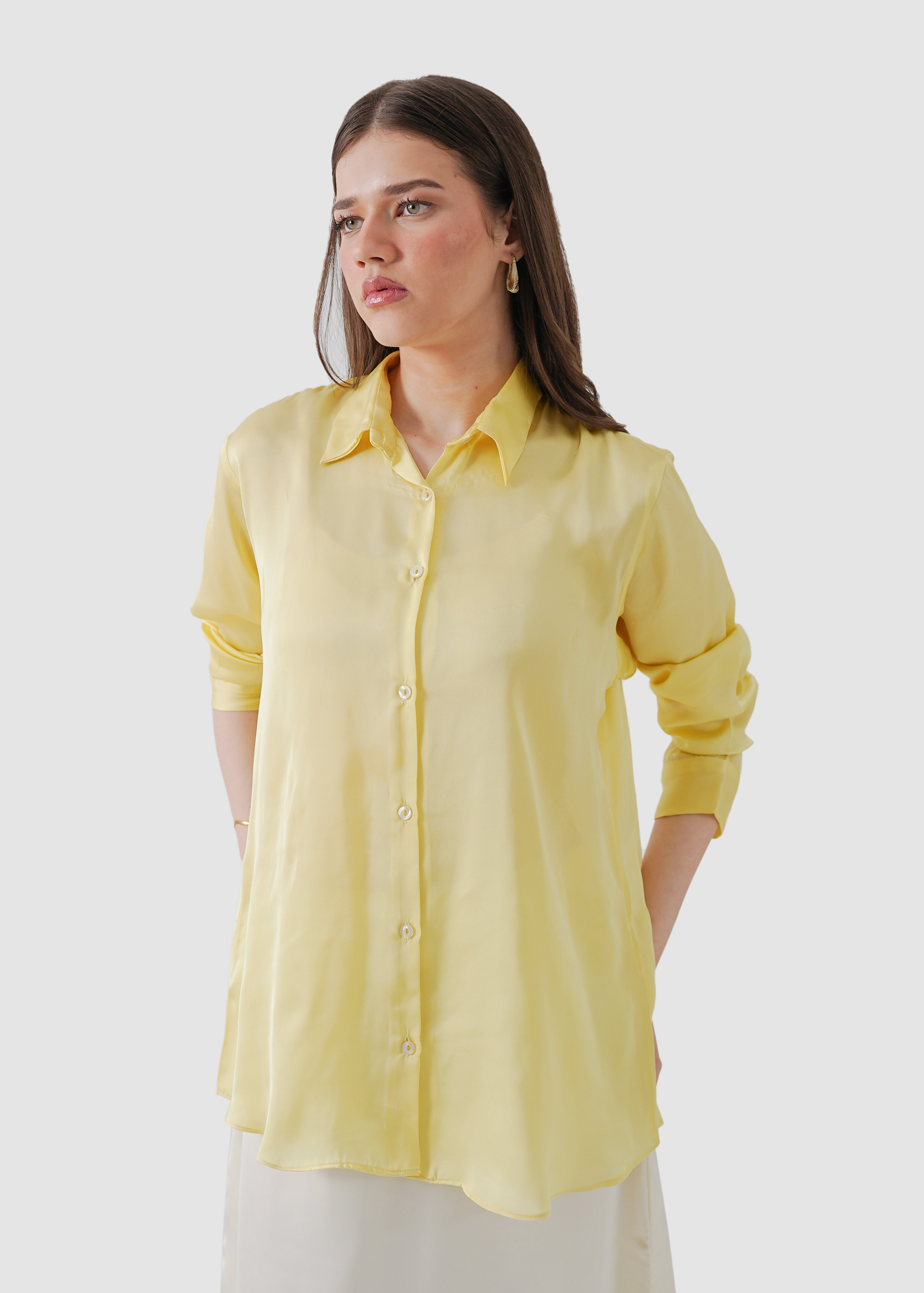 Yellow iris silk shirt
