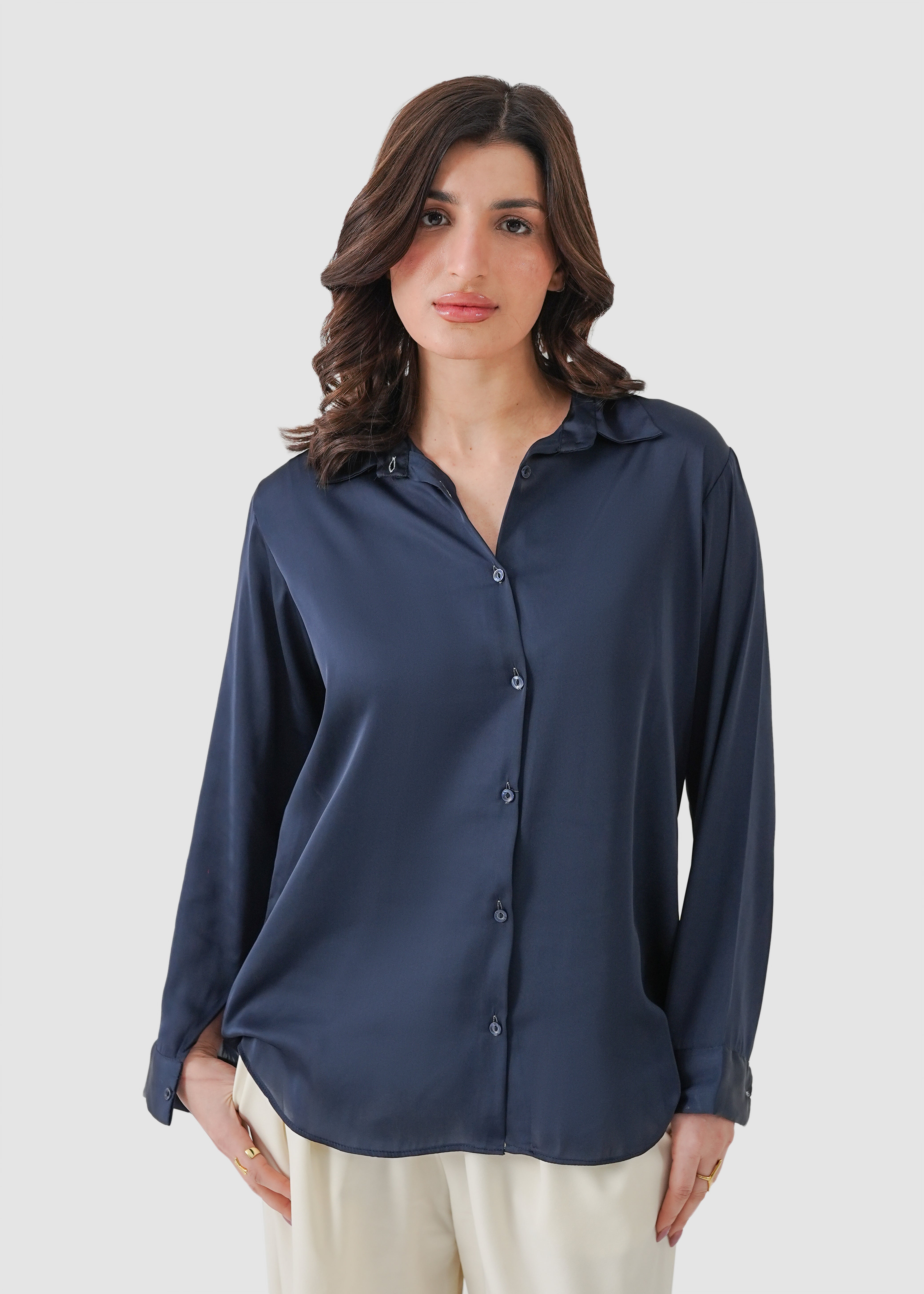 Maritime blue silk shirt